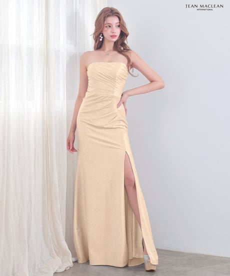 【JEAN MACLEAN】ストレッチシャイニーサテン/ベア/スリット入り/LongDress【61262】