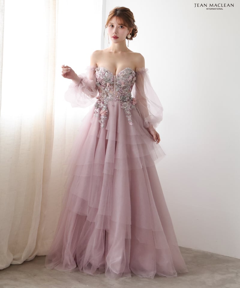 JEAN MACLEAN】ネット/刺繡/姫/スリーブ付き/LongDress【51933】