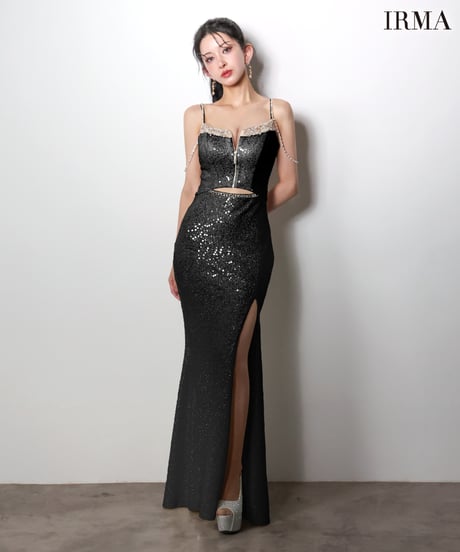 【IRMA】スパンコール/刺繡/スリット入り/LongDress【61026-1】