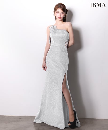 【IRMA】ラメニット/ワンショルダー/刺繡付き/LongDress【61028-1】