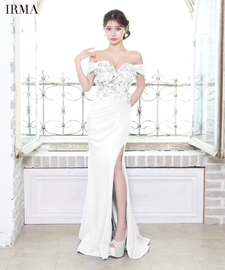 【IRMA】オフショル/3Dフラワーレース/スリット入り/LongDress【51796-3】