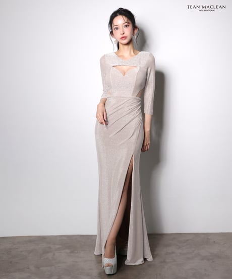 【JEAN MACLEAN】ラメニット/ロングスリーブ/スリット入り/LongDress【51001-2】