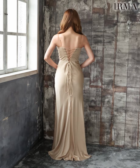 【IRMA】ストレッチサテン/シアー/カットアウト/LongDress【41646-4】