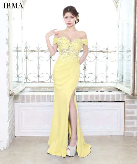 【IRMA】オフショル/3Dフラワーレース/スリット入り/LongDress【51796-3】