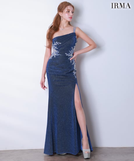 【IRMA】ラメニット/ワンショル/刺繡/スリット入り/LongDress【61259】