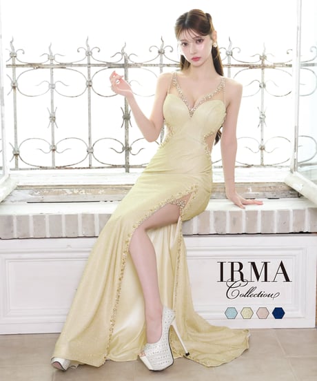 91566＊IRMA＊ゴールド刺繍/ラグジュアリードレスwhM （PourVous  