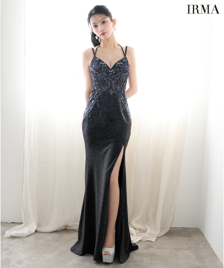 【IRMA】ラメニット/刺繡/スリット入り/LongDress【51922-2】
