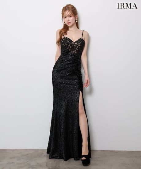 【JEAN MACLEAN】ニットスパンコール/レース/スリット入り/LongDress【61143】