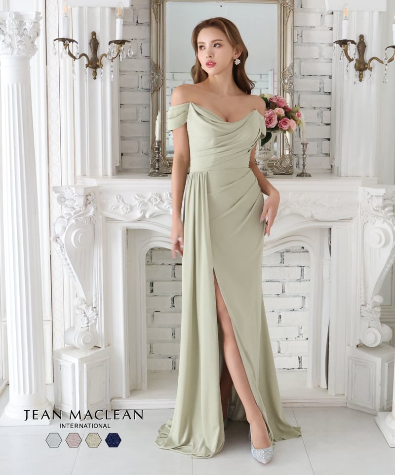 JEAN MACLEAN】ラメニット/スリット入り/オフショル/LongDress【4161 
