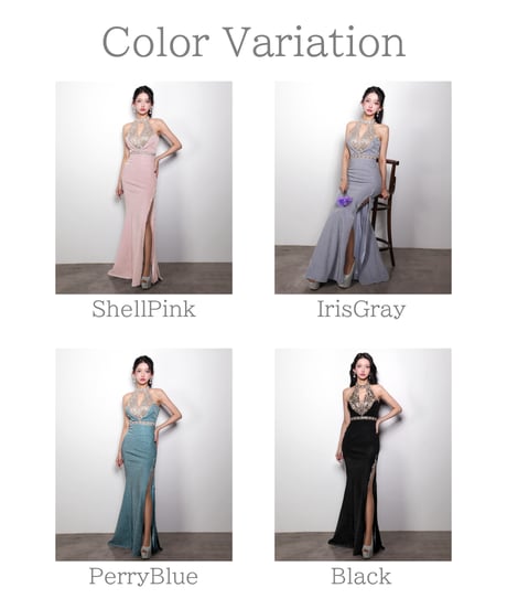 【IRMA】ラメニット/刺繡/ホルター/スリット入り/LongDress【61057-1】
