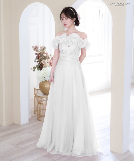【JEAN MACLEAN】フラワーレースショール付き/オフショル/姫/LongDress【41729-3】