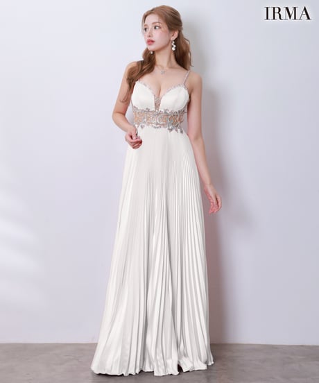 【IRMA】ストレッチサテン/プリーツ/シアー/刺繡/LongDress【61261】