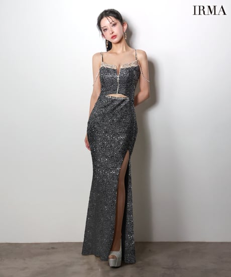 【IRMA】スパンコール/刺繡/スリット入り/LongDress【61026-1】