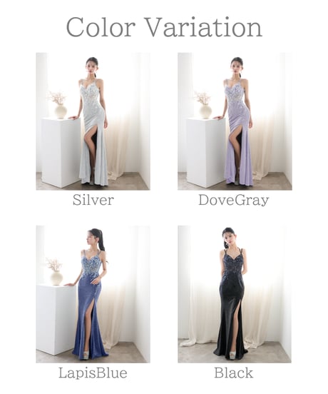 【IRMA】ラメニット/刺繡/スリット入り/LongDress【51922-2】