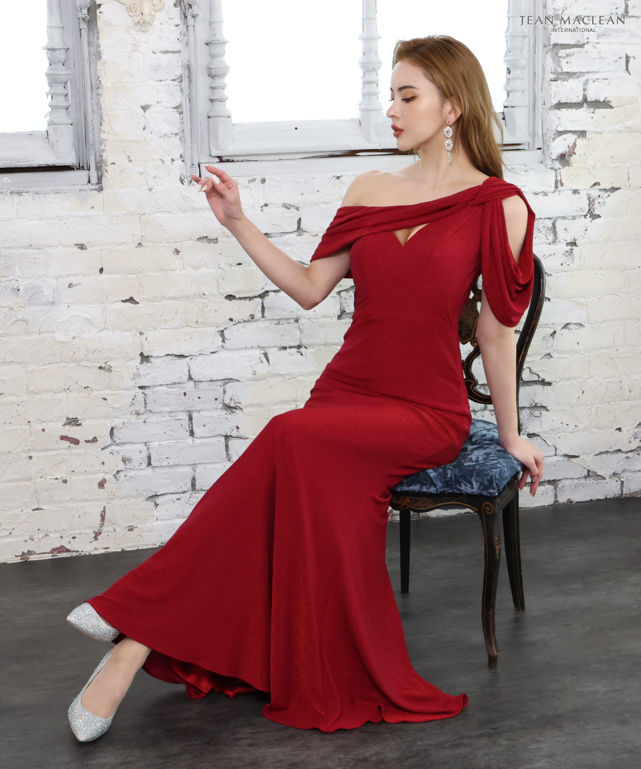 DT☆Intrend「SAMARA」リネン製オフショルダードレス IRMA】ラメニット/ワンショルダー/オフショル/LongDress【31512