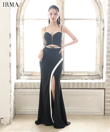 【IRMA】バイカラー/カットアウト/スリット入り/LongDress【55045】