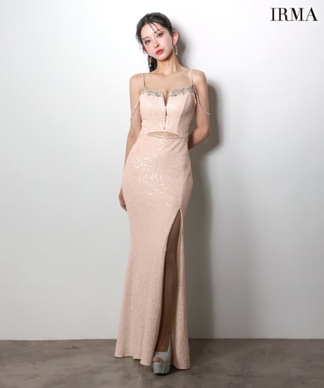 【IRMA】スパンコール/刺繡/スリット入り/LongDress【61026-1】