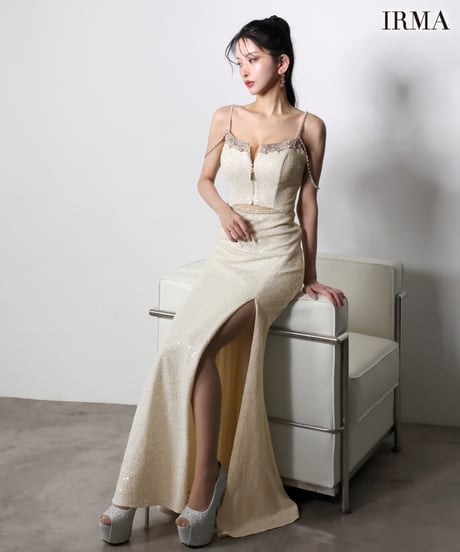 【IRMA】スパンコール/刺繡/スリット入り/LongDress【61026-1】