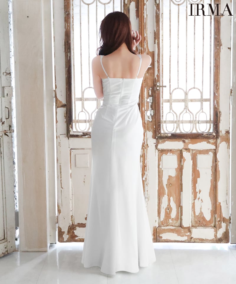 IRMA】サテンワンカラー/レースシアー/LongDress【41628-1 IRMA】サテンワンカラー/レースシアー/LongDress【41628-1