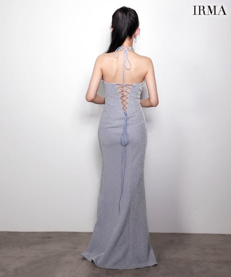【IRMA】ラメニット/刺繡/ホルター/スリット入り/LongDress【61057-1】