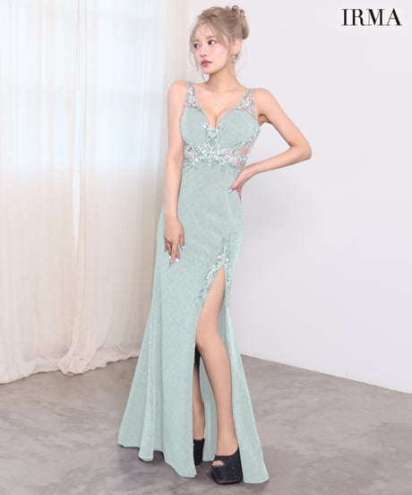 【IRMA】ラメニット/スリット入り/LongDress/OP【61196】