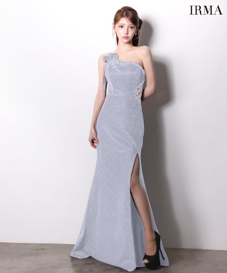 【IRMA】ラメニット/ワンショルダー/刺繡付き/LongDress【61028-1】