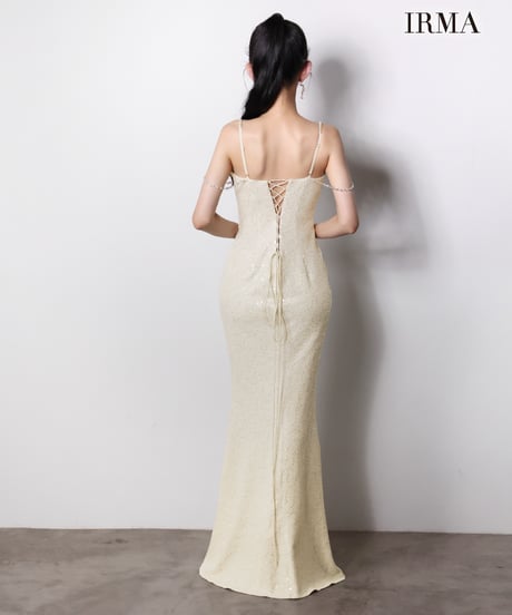 【IRMA】スパンコール/刺繡/スリット入り/LongDress【61026-1】