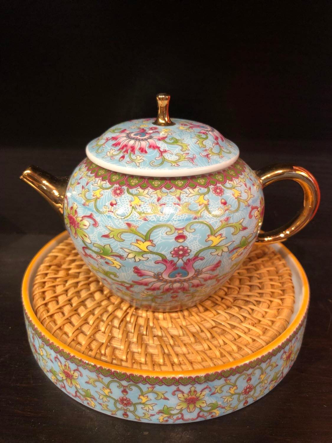 中国　古七宝琺瑯彩　百花文様　蓋壷　大茶壷　重さ約3.8kg　F　R5644B fit=scale-down,w=1200