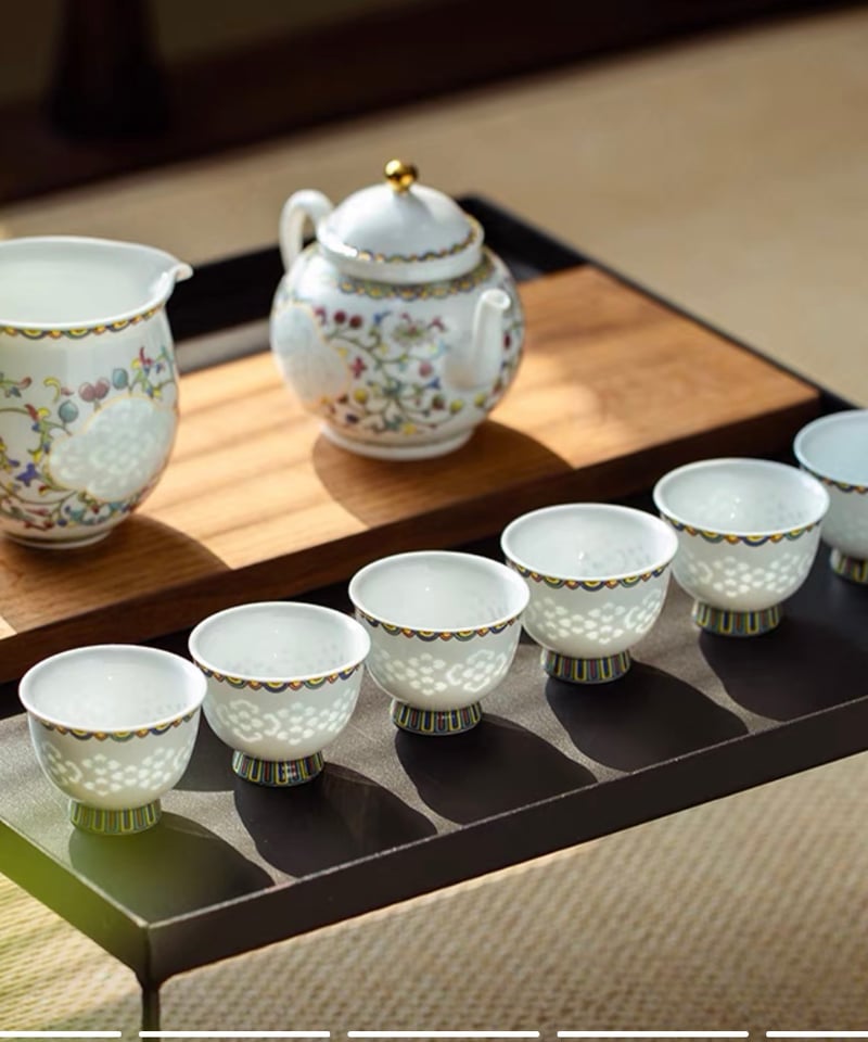 中国　青花　山水文　ミニチュア茶器　急須　涼炉　湯呑　4点　V　R4721 中国 青花 山水文 ミニチュア茶器 急須 涼炉 湯呑 4点 V R4721 中国