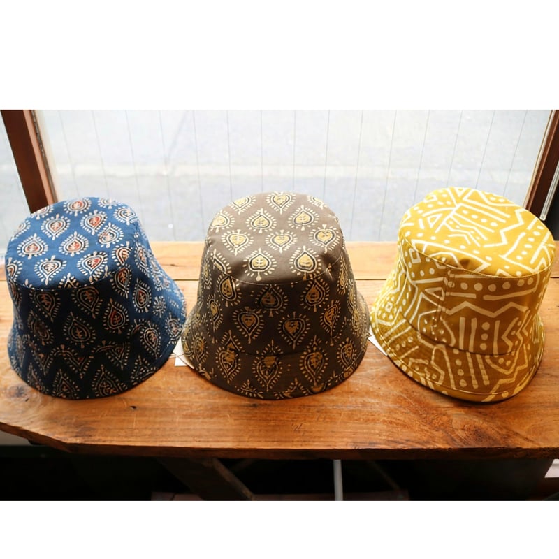 cableami【BLOCK PRINT BUCKET HAT】Brown Size.L（59