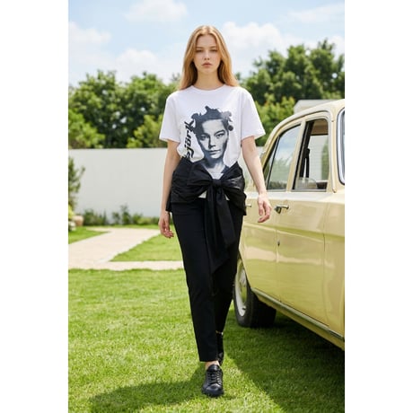【限定1枚】プリントTシャツリメイク☆リボンチュニック/no5