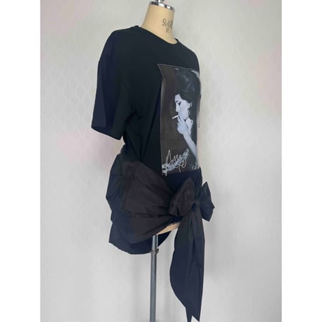 【限定1枚】プリントTシャツリメイク☆リボンチュニック/no2