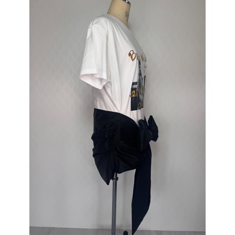 【限定1枚】プリントTシャツリメイク☆リボンチュニック/no3