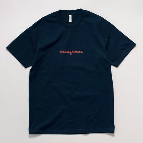 DOGEAR RECORDS tee (Navy × Salmon orange)