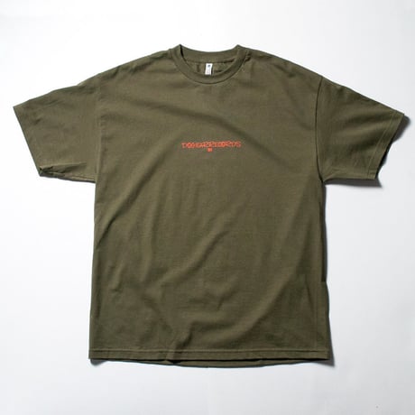DOGEAR RECORDS tee  (Khaki × Orange)