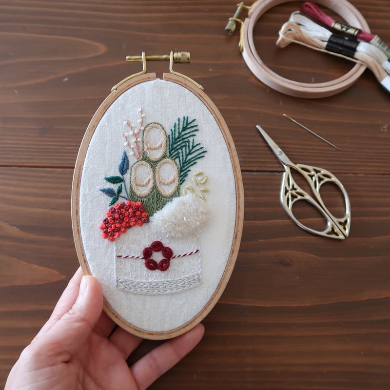 ハンドメイド手刺繍　刺しゅうフレーム　正月飾り ハンドメイド手刺繍 刺しゅうフレーム 正月飾り