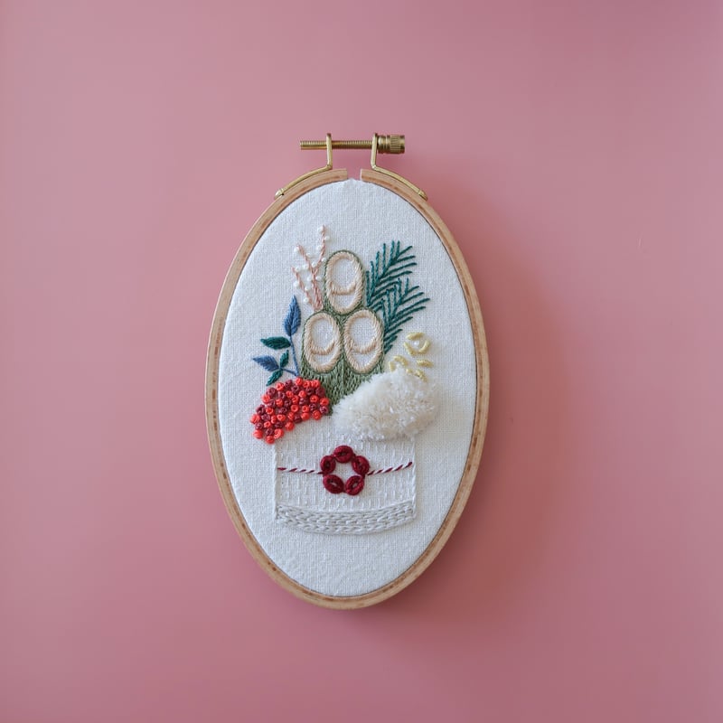 ハンドメイド手刺繍　刺しゅうフレーム　正月飾り ハンドメイド手刺繍 刺しゅうフレーム 正月飾り