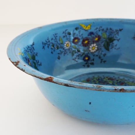 no1061-K-1　鶴の青いホーロー洗面器