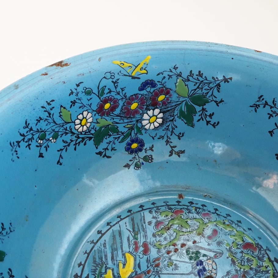 no1061-K-1 鶴の青いホーロー洗面器 | 古道具店 呱々