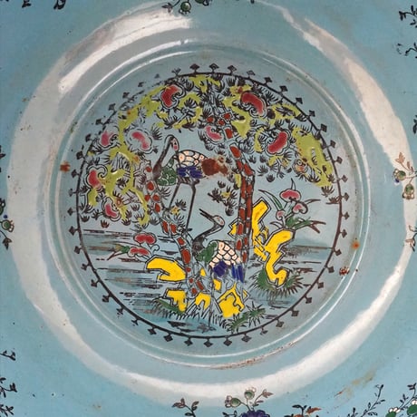 no1061-K-1　鶴の青いホーロー洗面器