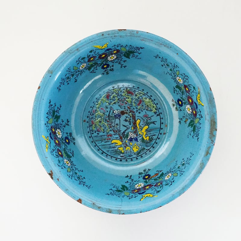 no1061-K-1 鶴の青いホーロー洗面器 | 古道具店 呱々