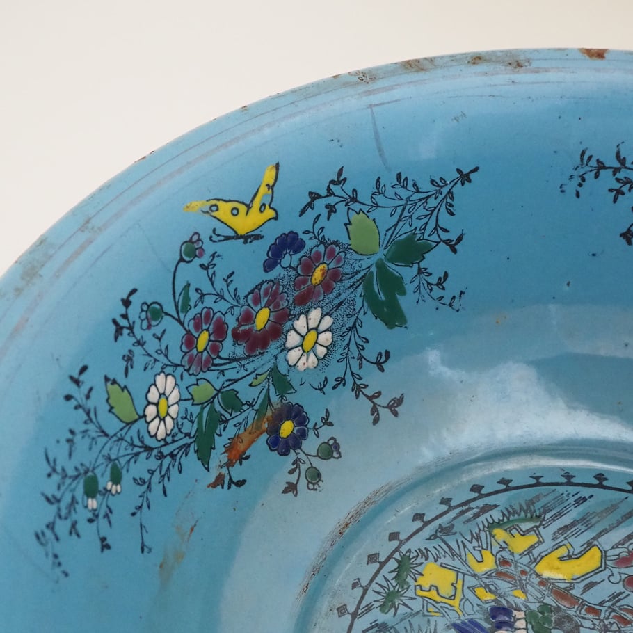 no1061-K-1 鶴の青いホーロー洗面器 | 古道具店 呱々