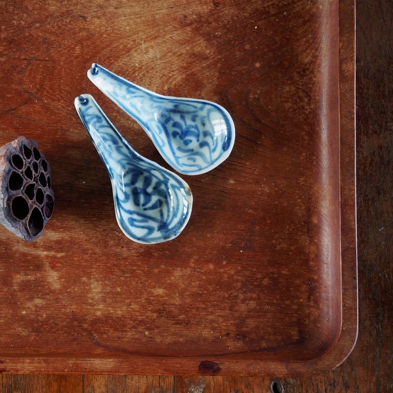 中国骨董 染付レンゲ 手描き 古美術品 アンティーク 時代物 コレクター