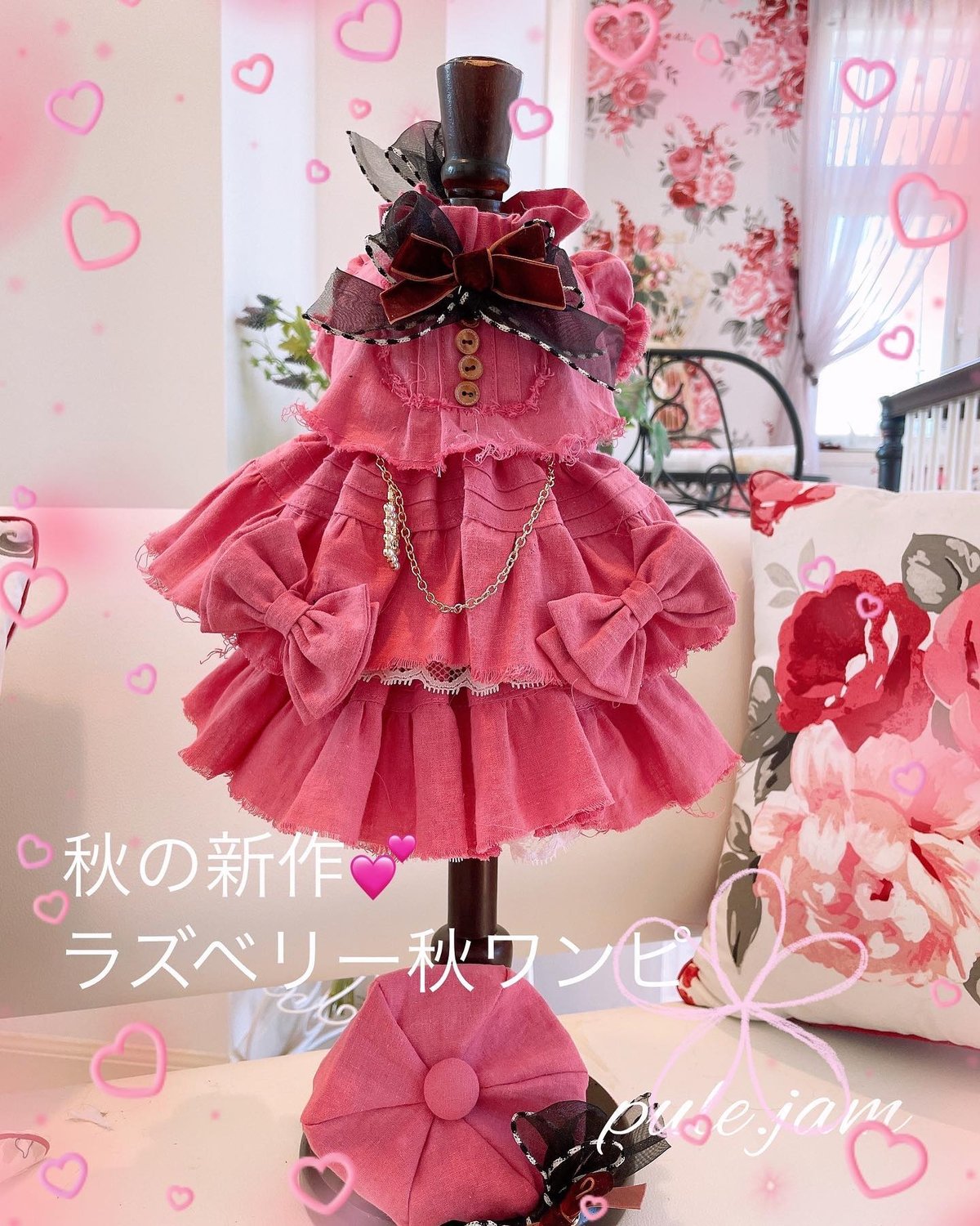 【新品未使用】pui フラワーぺプラムワンピース ピンク SHEIN FRIFUL フラワープリント キャップスリーブ ミディ丈