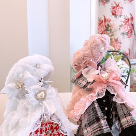 オプション❤パールキルトファー❤　ボレロ風ケープ&ベレー帽&リボン