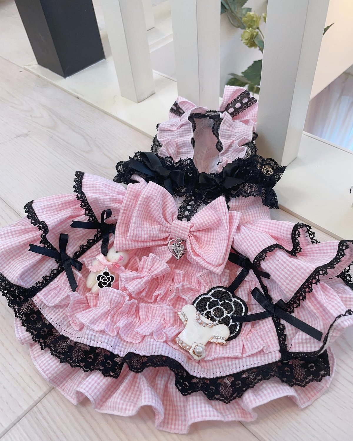 H1 PUTUMAYO うさ耳ワンピース　ピンク×チェック　ゴスロリ H1 PUTUMAYO うさ耳ワンピース ピンク×チェック ゴスロリ