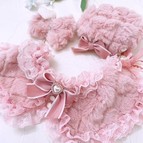 パールキルトファー❤　ボレロ風ケープ　ベレー帽　リボン