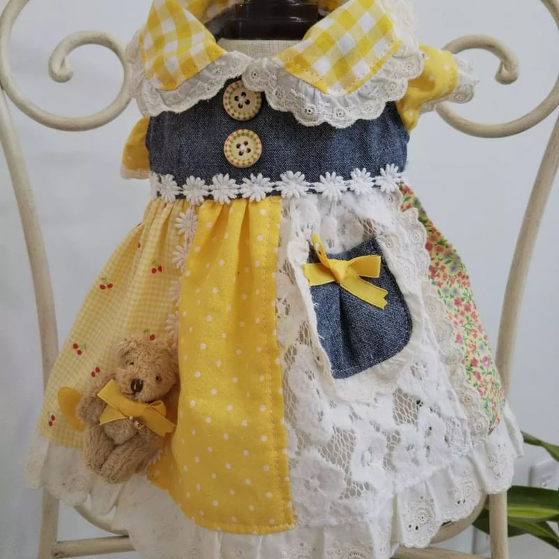 handmadeパッチワーク風ワンピースfreeイエロー 黄色ガーリーパッチワークワンピ＾＾ | Pule.Jam First