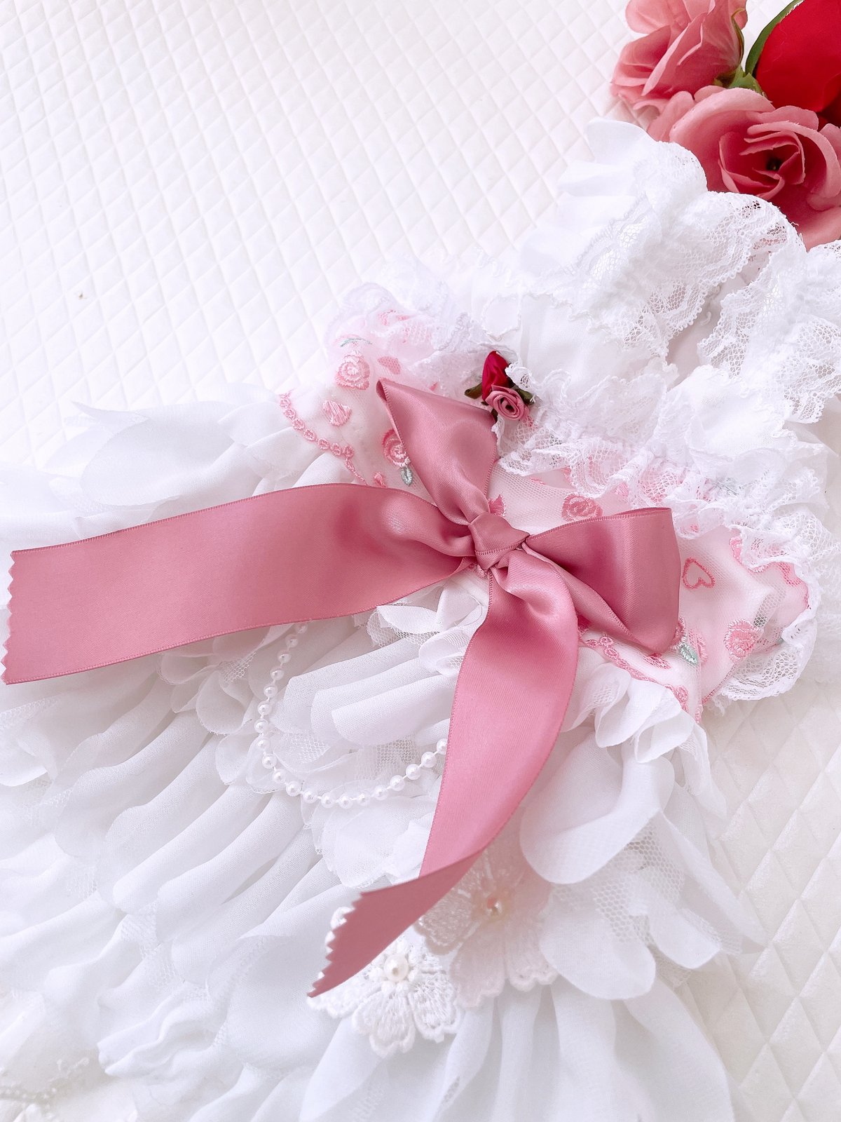 ・.。*Pink Mix チュールレースリボンシフォンワンピースアイボリー・.。 Pink Mix チュールレースリボンシフォンワンピースアイボリー