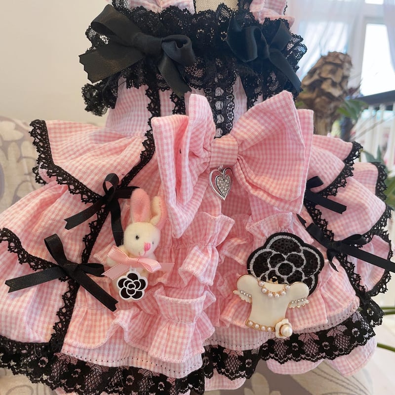 00s 希少 ビッグリボン ピンク×黒レースフリルミニワンピ La Pafait ノワールピンクゴスロリワンピ＾＾ | Pule.Jam First